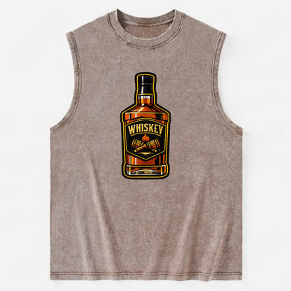 WHISKEY BOTTLE - bourbon bottle in amber and gold , spirits connoisseur - Vintage Washed Tank - Brown