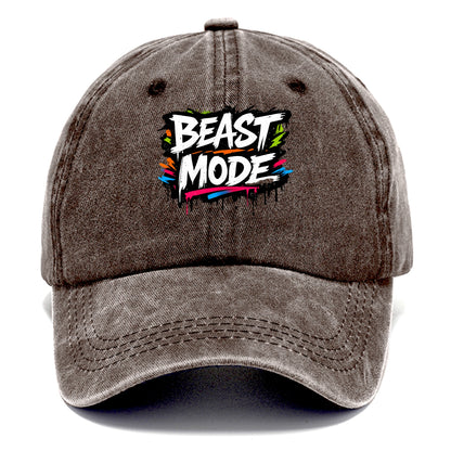 Bold typography design - "BEAST MODE" - intense workout, maximum effort - Classic Cap - Brown