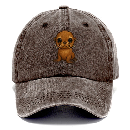 Baby California Sea Lion - golden brown, large expressive eyes, whiskers, - Classic Cap - Brown