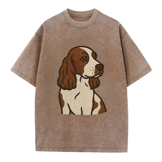 English Cocker Spaniel - Liver and white embroidered design - Vintage T-shirt - Brown