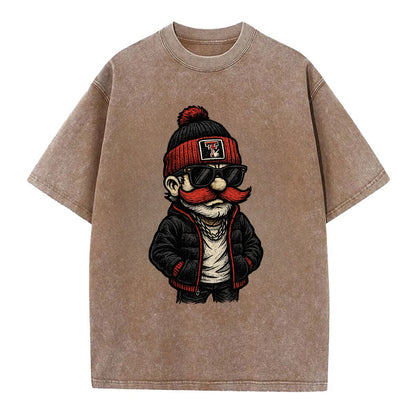 Lubbock Raider wearing Texas Tech beanie with guns up patch - Vintage T-shirt - Brown