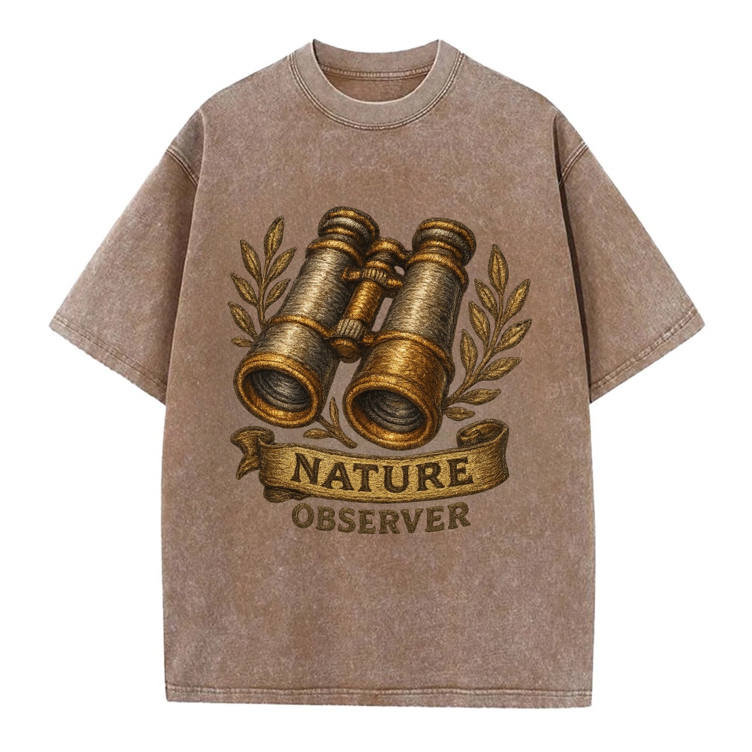 Binoculars for birdwatching - nature observer - Vintage T-shirt - Brown