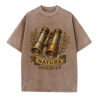 Binoculars for birdwatching - nature observer - Vintage T-shirt - Brown