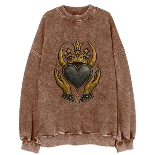 Celtic knot crown with woven strands merging into copper hands shielding a - Vintage Sweatshirt