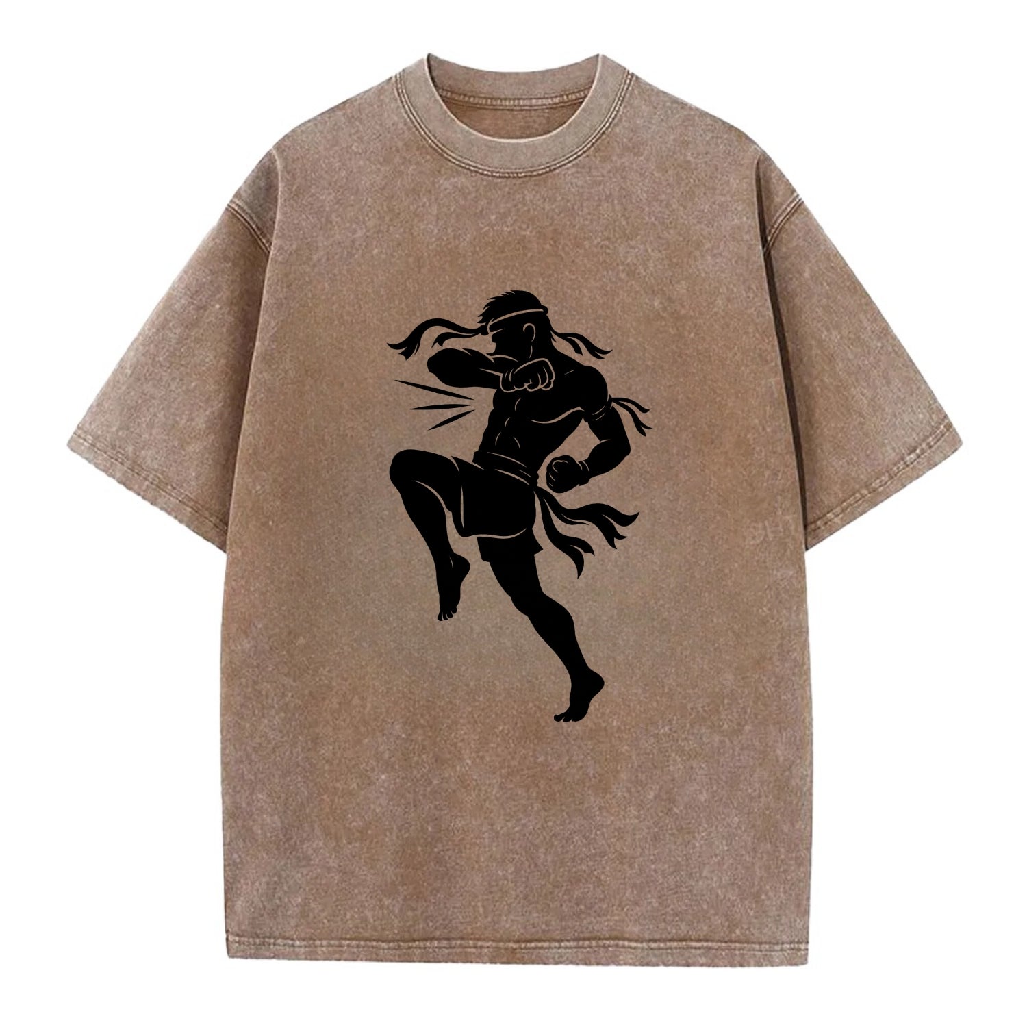 Thai Muay Thai fighter elbow strike - Vintage T-shirt - Brown