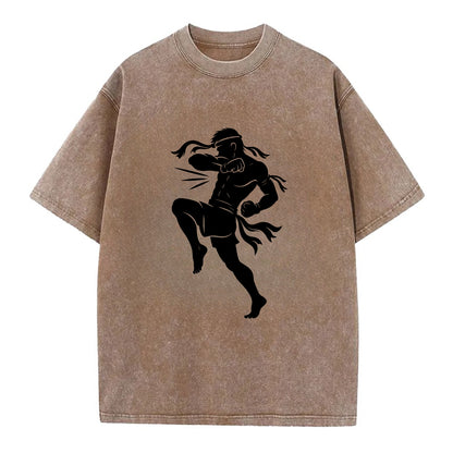 Thai Muay Thai fighter elbow strike - Vintage T-shirt - Brown