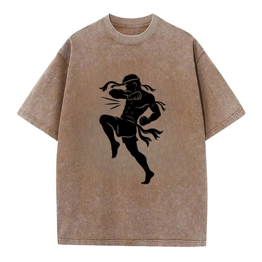 Thai Muay Thai fighter elbow strike - Vintage T-shirt - Brown