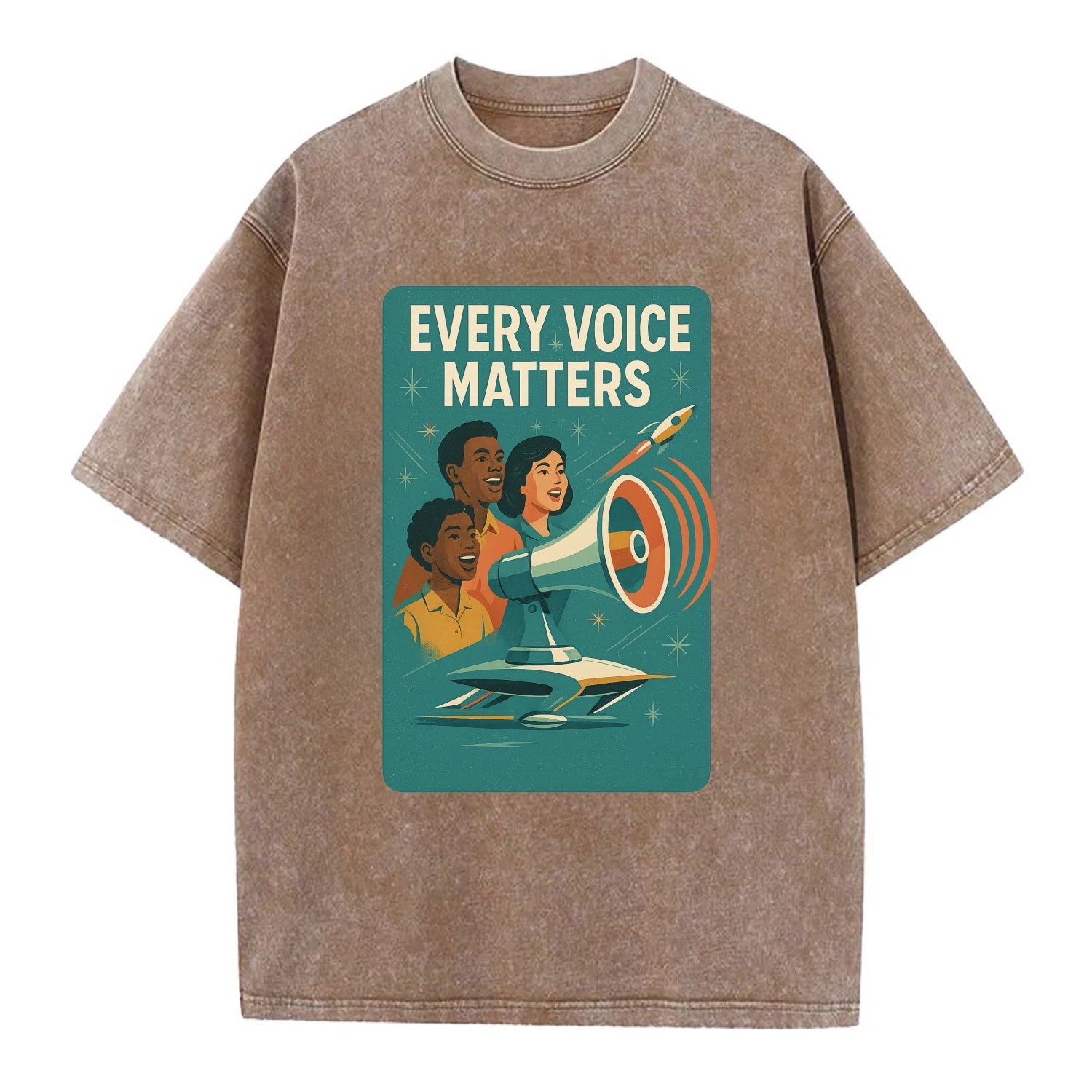 Diverse voices being heard and amplified - "Every Voice Matters" - inclusive - Vintage T-shirt - Brown