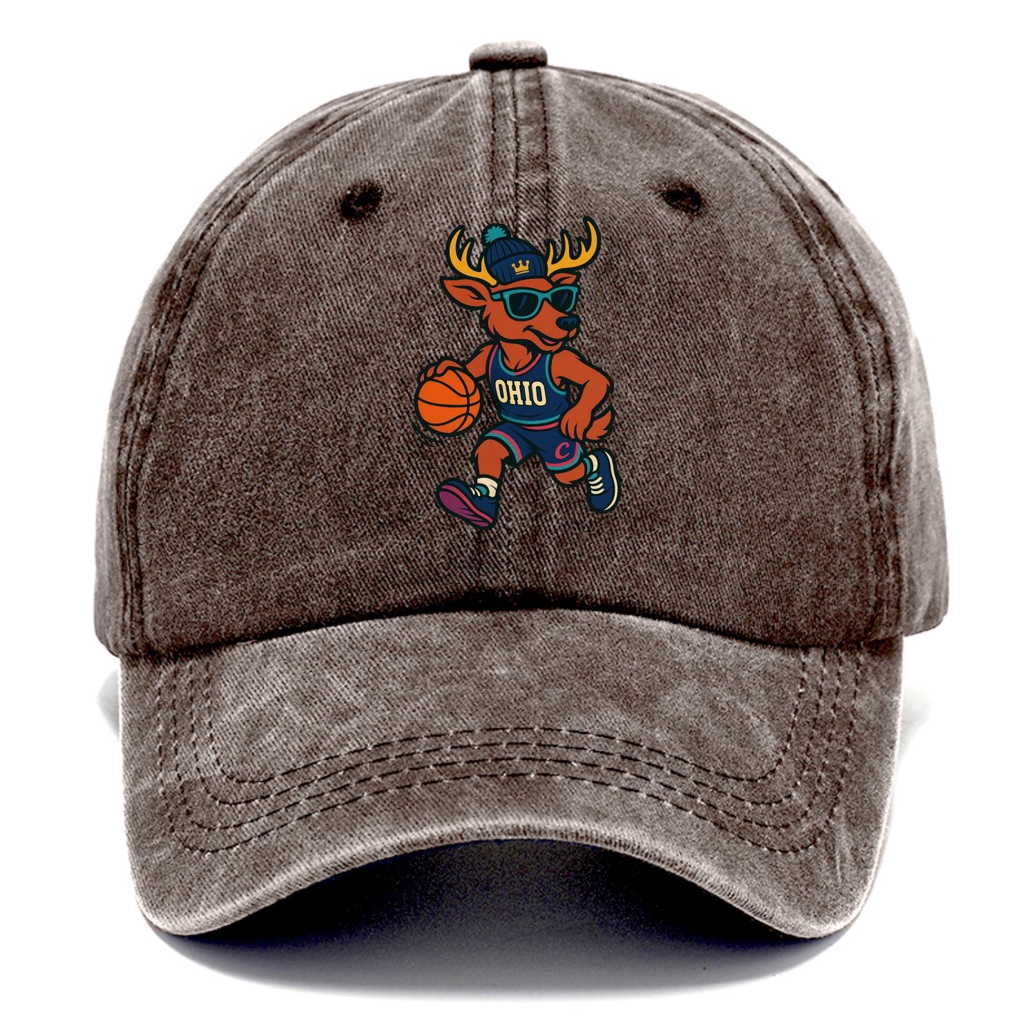 Ohio Deer wearing Cavs beanie with crown patch and wayfarer sunglasses - Classic Cap - Brown