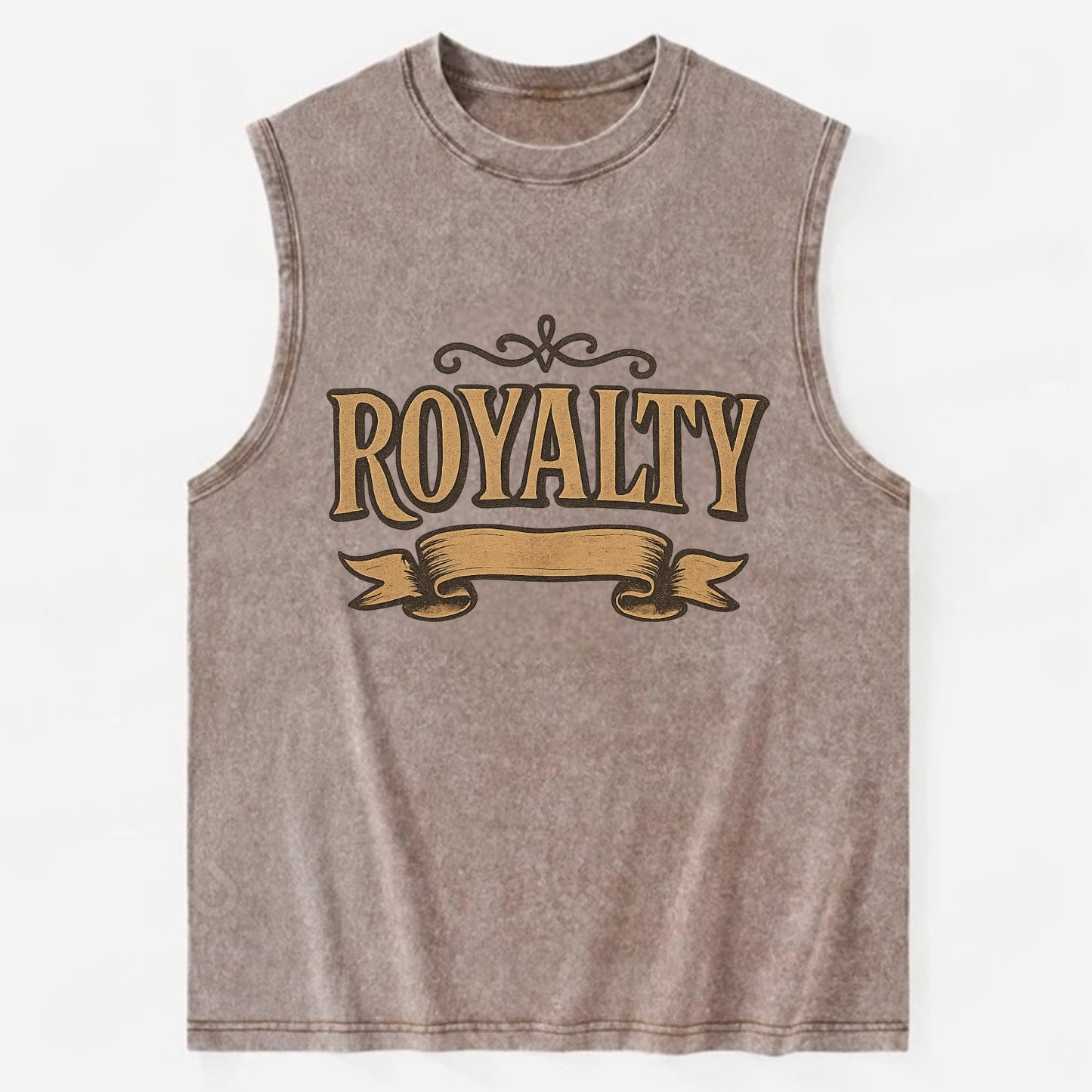 Bold typography design - "ROYALTY" - regal bearing, noble spirit - Vintage Washed Tank - Brown
