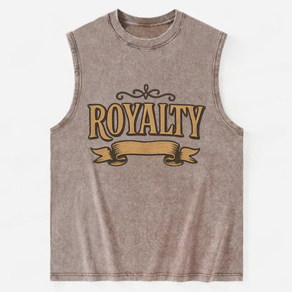Bold typography design - "ROYALTY" - regal bearing, noble spirit - Vintage Washed Tank - Brown