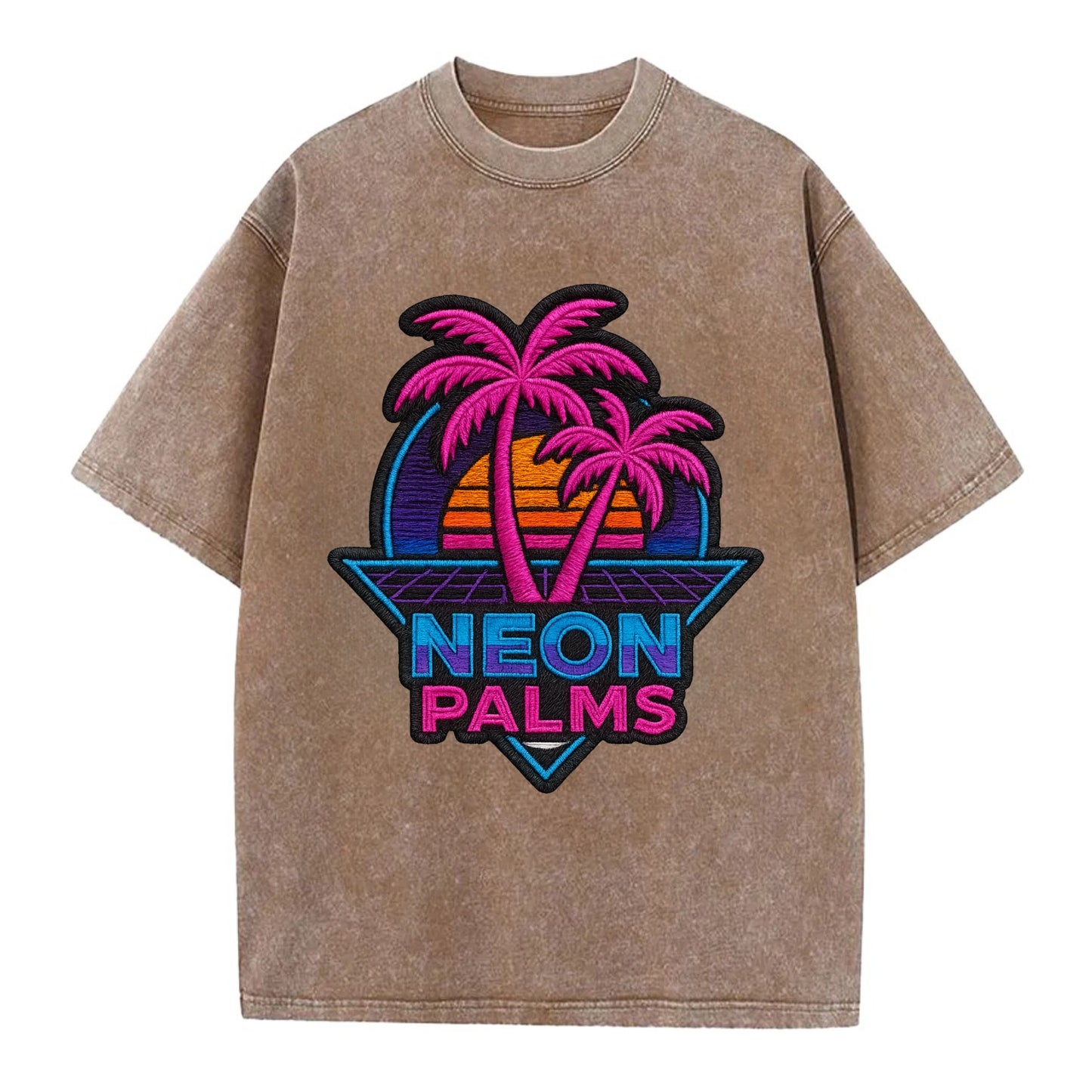 Neon Palms - Vintage T-shirt - Brown