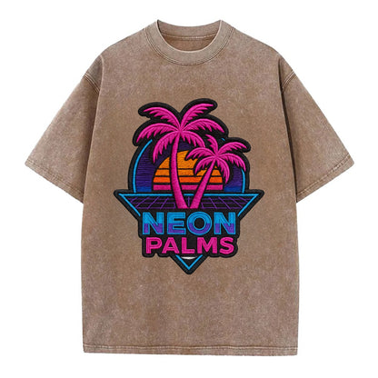 Neon Palms - Vintage T-shirt - Brown