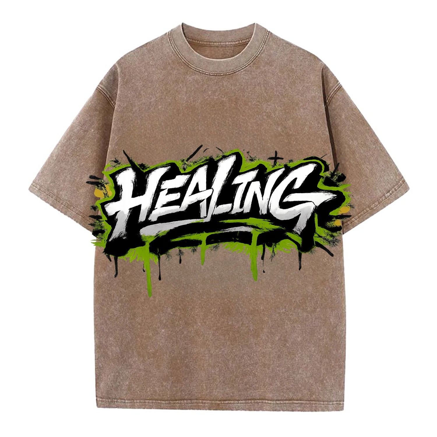 Bold typography design - "HEALING" - in recovery, getting better - Vintage T-shirt - Brown