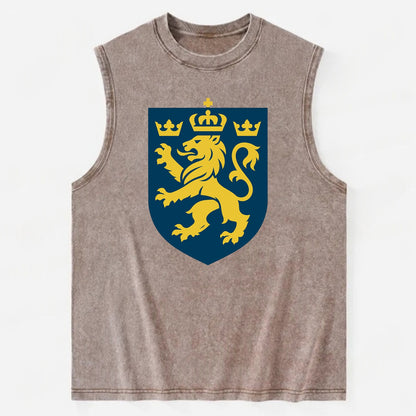 Sweden Three Crowns Emblem  - Vintage Washed Tank - Brown