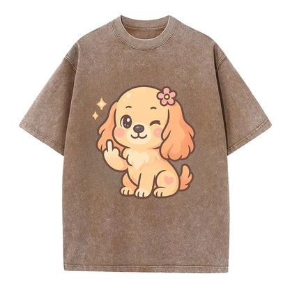 Cocker Spaniel with long wavy ears, gentle face, paw flipping off - Vintage T-shirt - Brown