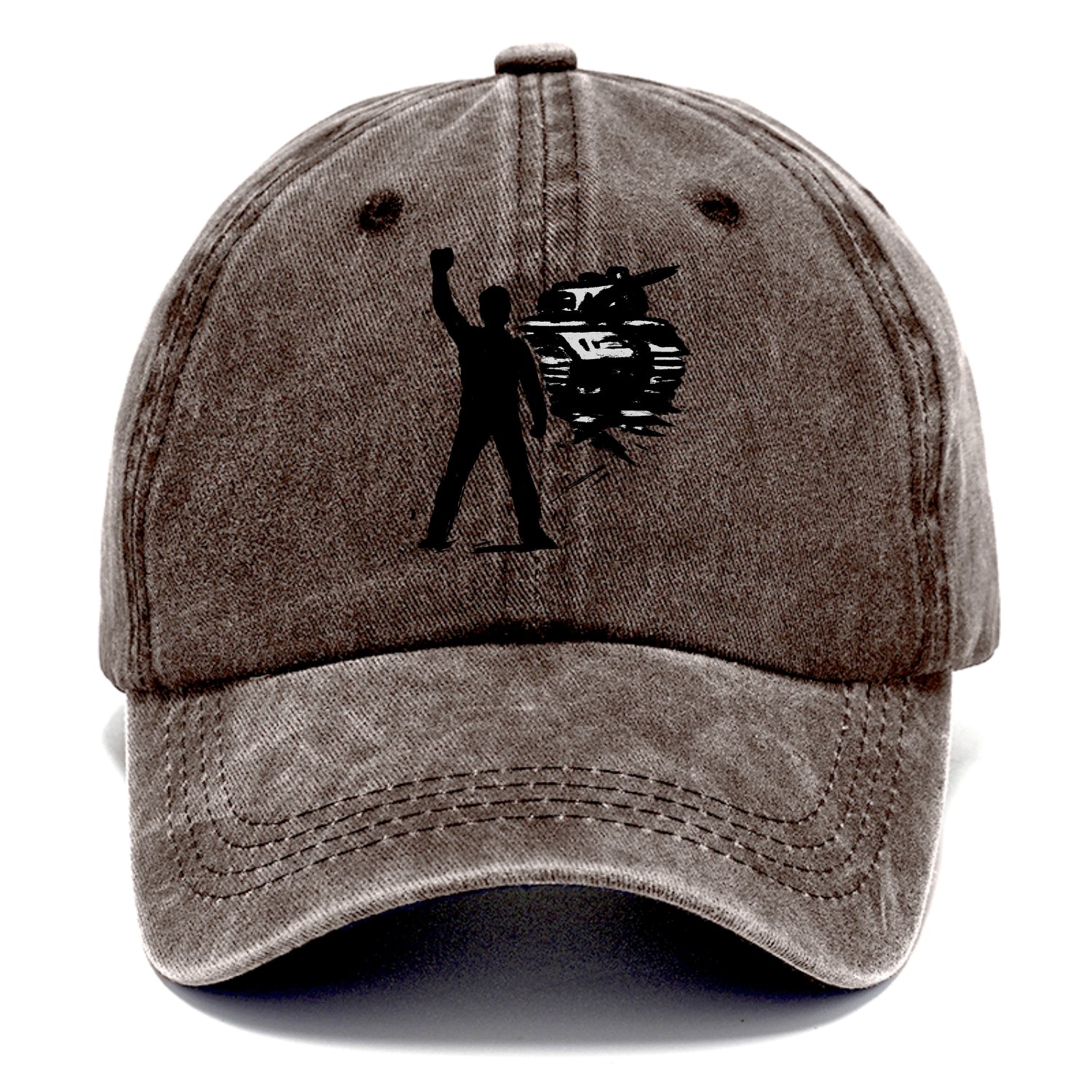 Single figure standing against tank - courage and resistance ink art - Classic Cap - Brown