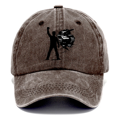 Single figure standing against tank - courage and resistance ink art - Classic Cap - Brown