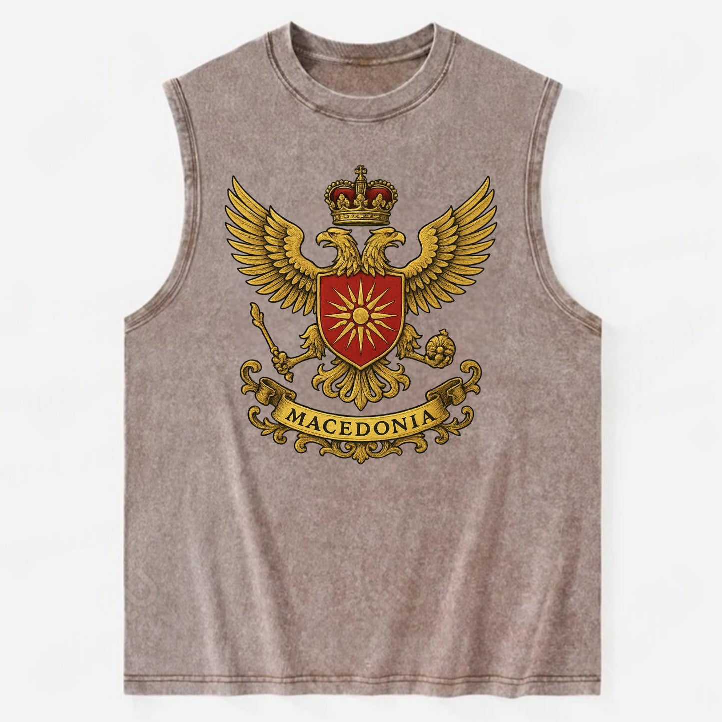 Macedonia Heritage Badge  - Vintage Washed Tank - Brown