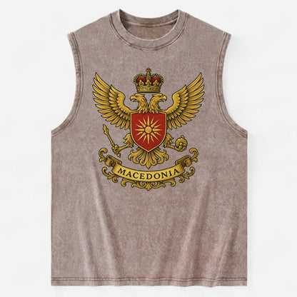Macedonia Heritage Badge  - Vintage Washed Tank - Brown