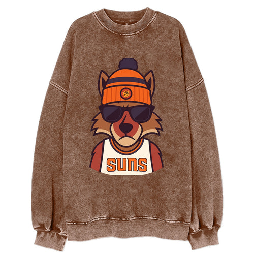 Arizona Coyote wearing Suns beanie with desert sun patch and wayfarer - Vintage Sweatshirt