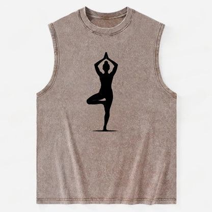 Yoga practitioner in tree pose - Vintage Washed Tank - Brown