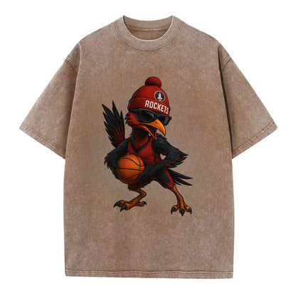 Houston Roadrunner wearing Rockets beanie with launch pad patch and wayfarer - Vintage T-shirt - Brown