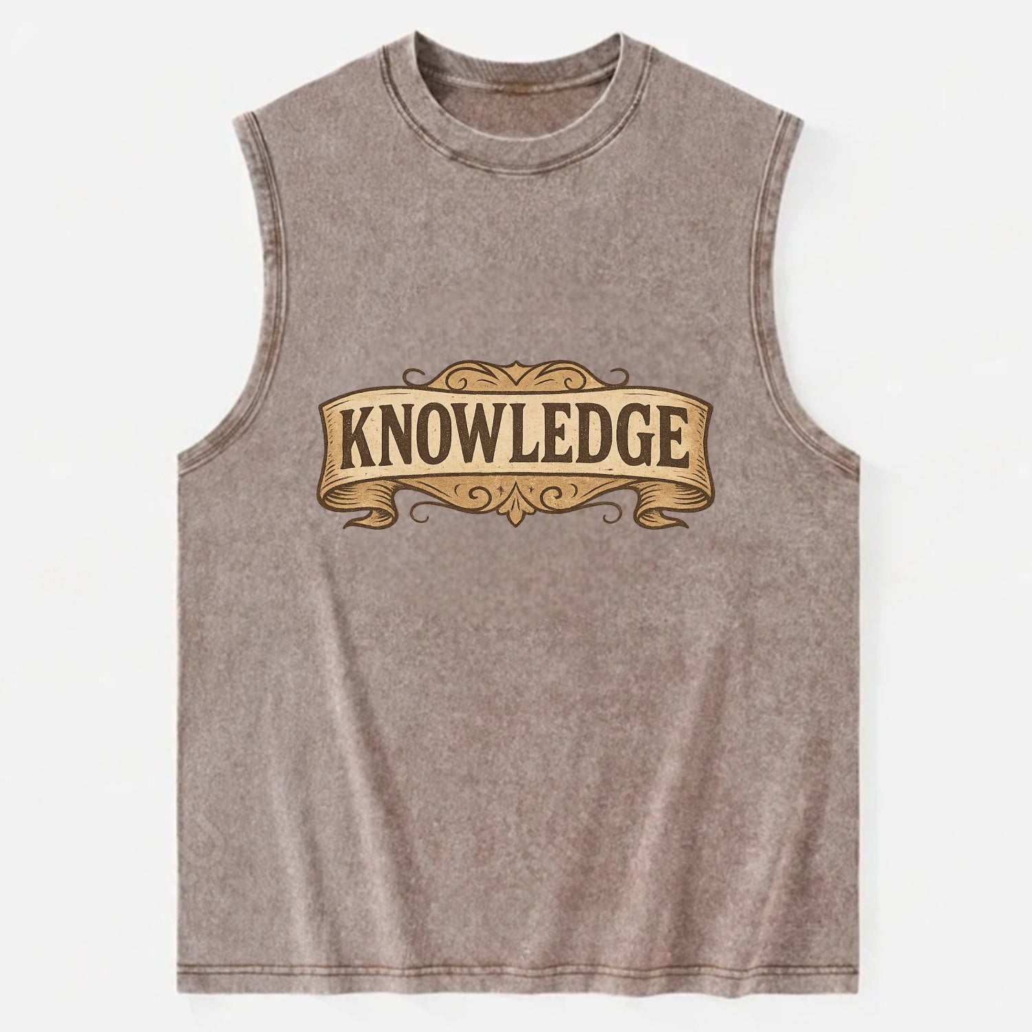Bold typography design - "KNOWLEDGE" - learning, understanding - Vintage Washed Tank - Brown