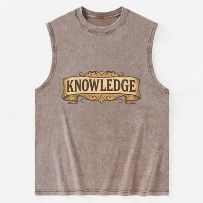 Bold typography design - "KNOWLEDGE" - learning, understanding - Vintage Washed Tank - Brown