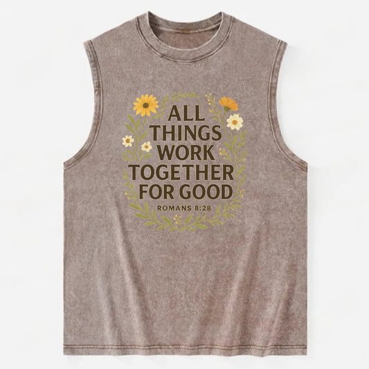 Romans 8:28 Flowers - Vintage Washed Tank - Brown