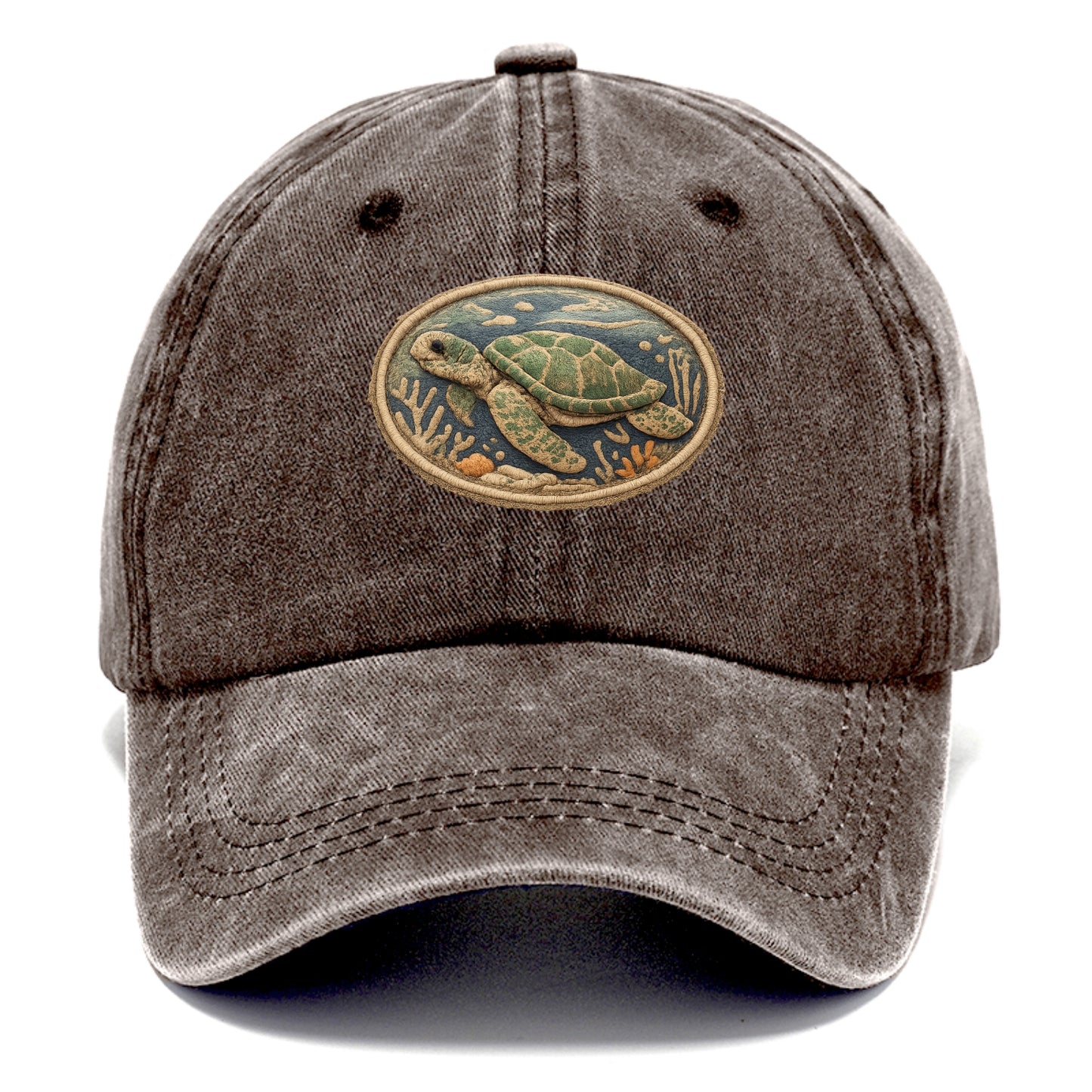 SEA TURTLE - swimming turtle in green and blue , ocean life - Classic Cap - Brown