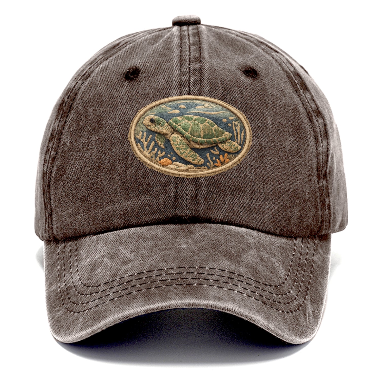 SEA TURTLE - swimming turtle in green and blue , ocean life - Classic Cap - Brown