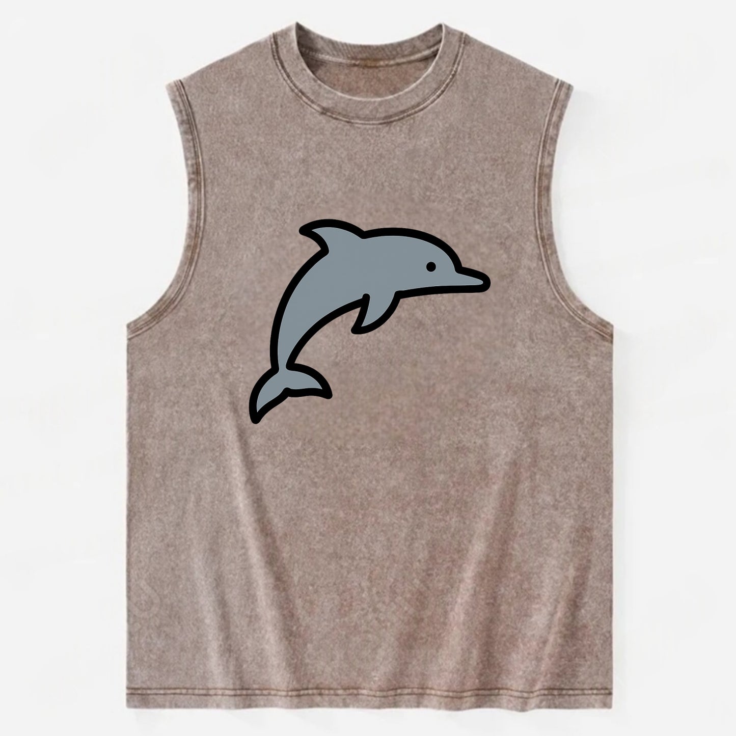 Bottlenose Dolphin - Gray jumping pose flat side profile - Vintage Washed Tank - Brown