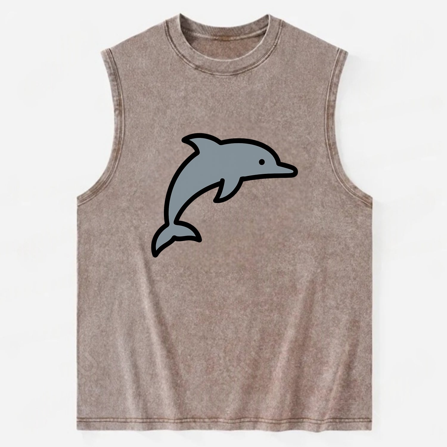 Bottlenose Dolphin - Gray jumping pose flat side profile - Vintage Washed Tank - Brown