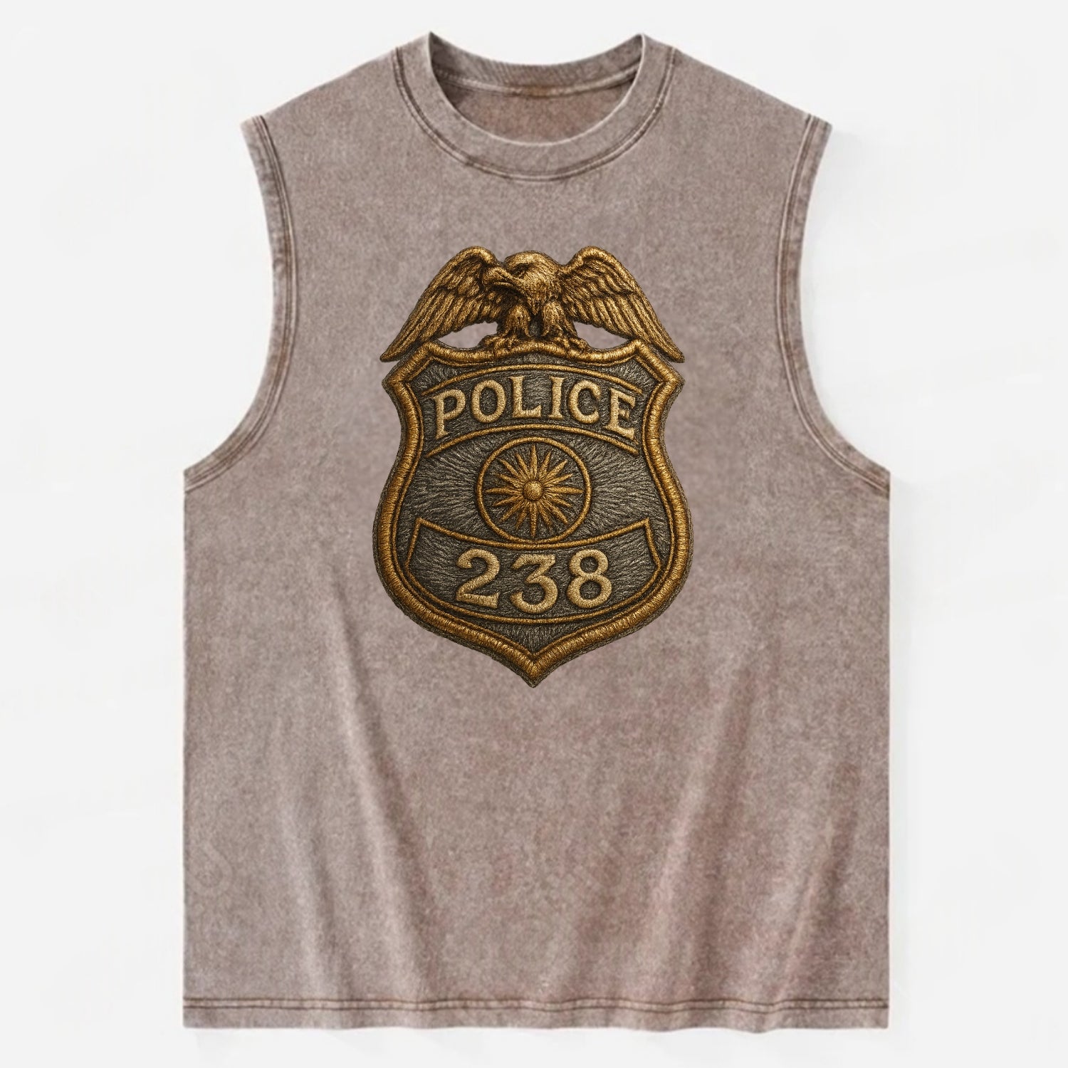 Police Badge  - Vintage Washed Tank - Brown