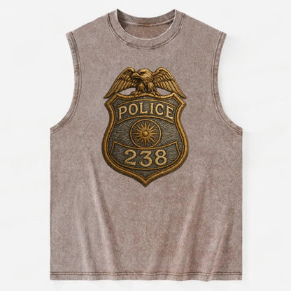 Police Badge  - Vintage Washed Tank - Brown