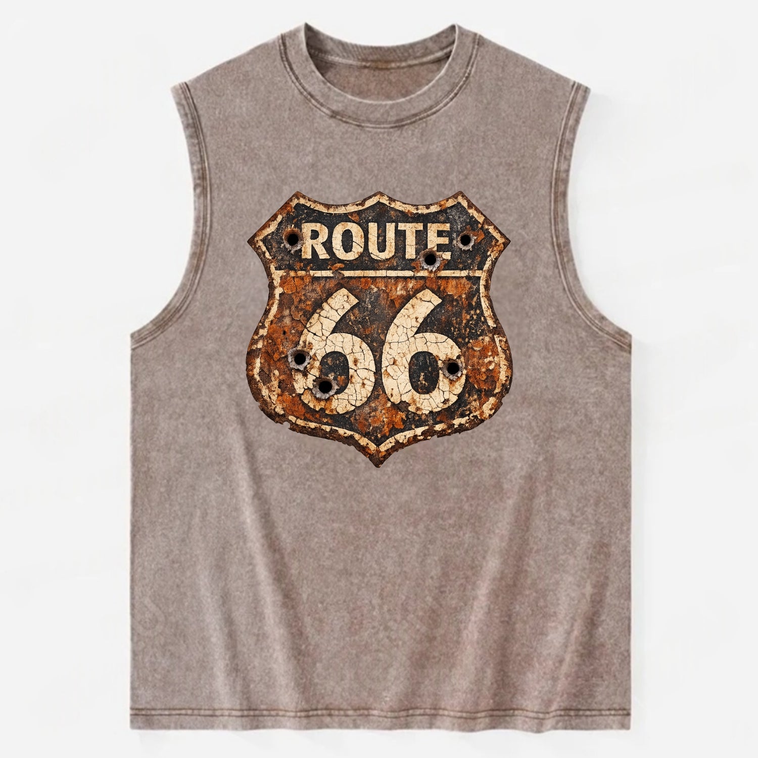 WEATHERED MARKER | Rust-aged Route 66 sign | Desert sun-bleached | Bullet - Vintage Washed Tank - Brown