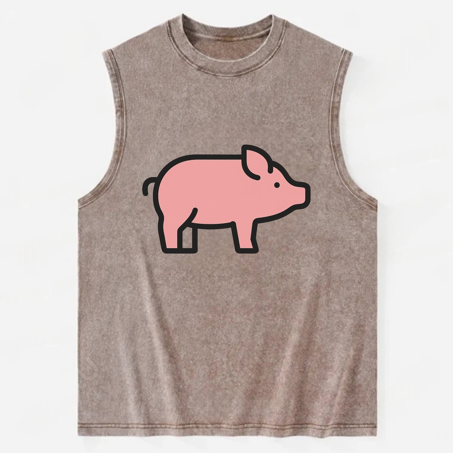 Pig - Pink farm pig flat side profile - Vintage Washed Tank - Brown