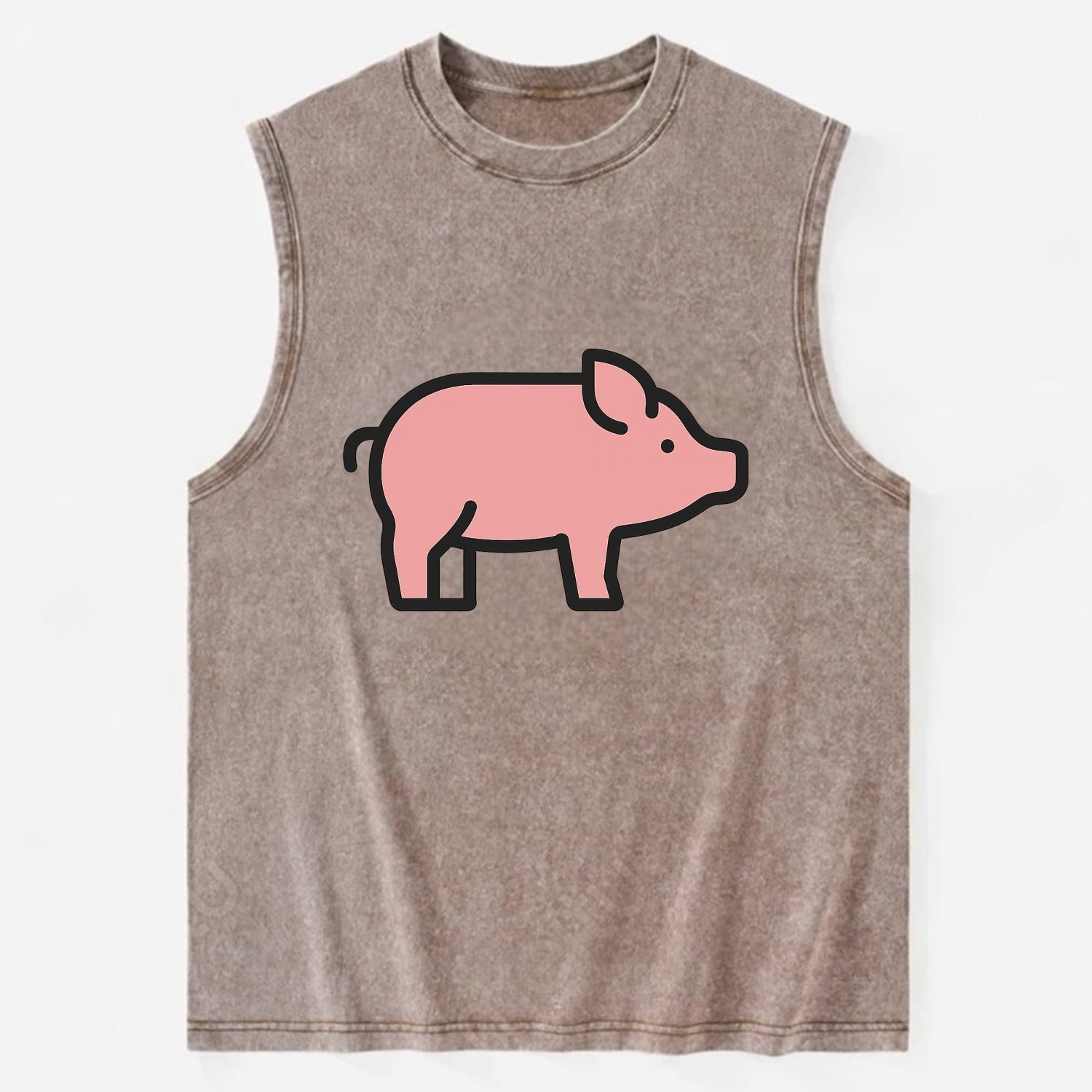 Pig - Pink farm pig flat side profile - Vintage Washed Tank - Brown