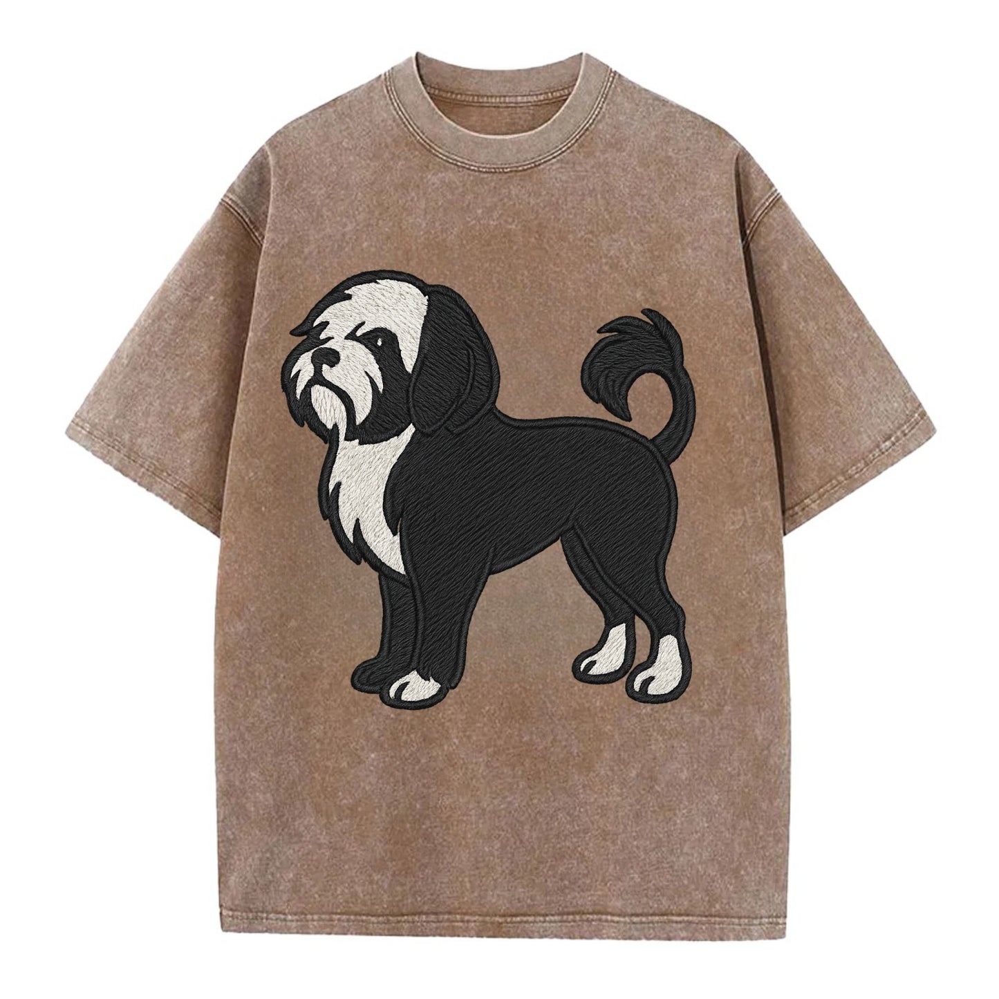 Löwchen - Black and white lion trim embr - Vintage T-shirt - Brown