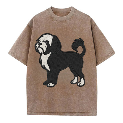 Löwchen - Black and white lion trim embr - Vintage T-shirt - Brown