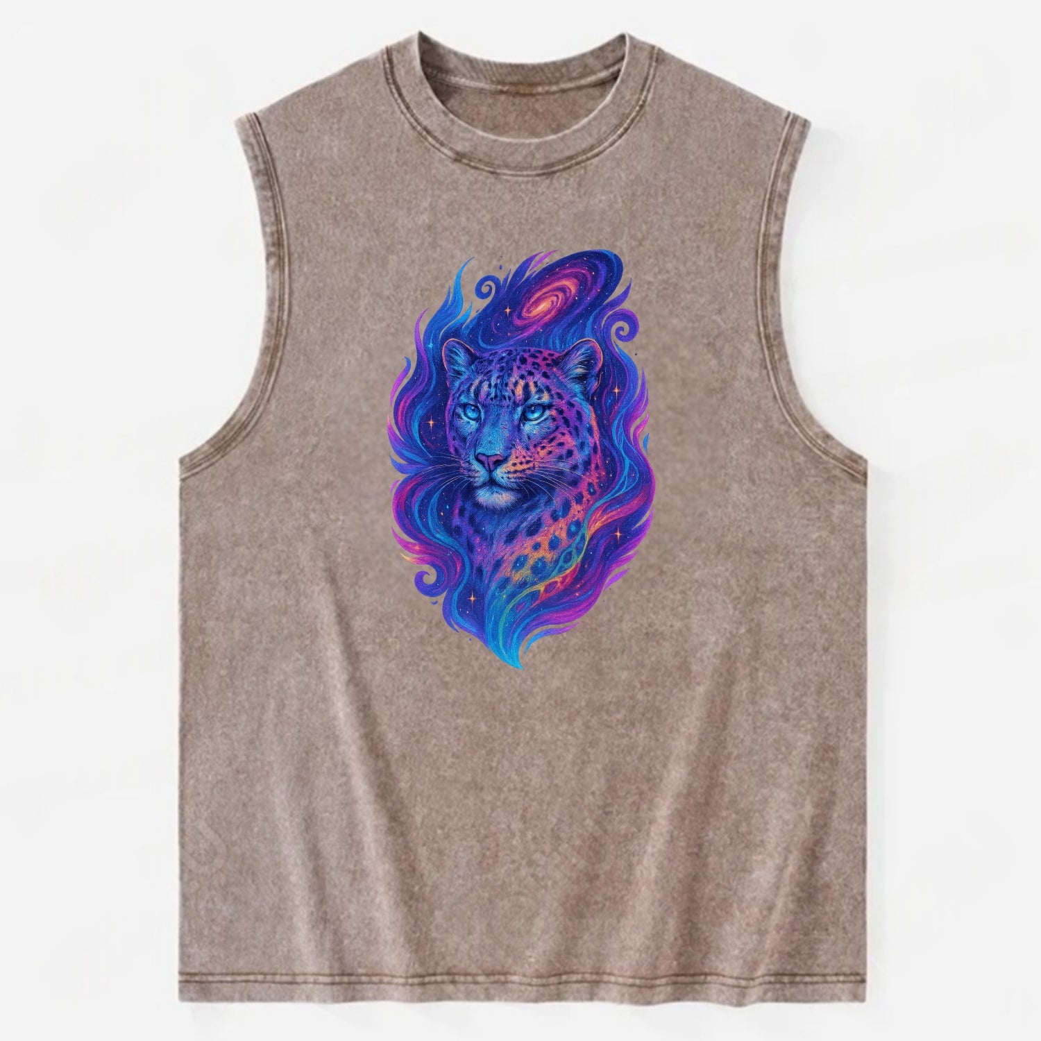 Majestic snow leopard with rainbow gradient spots, crystalline flowing - Vintage Washed Tank - Brown