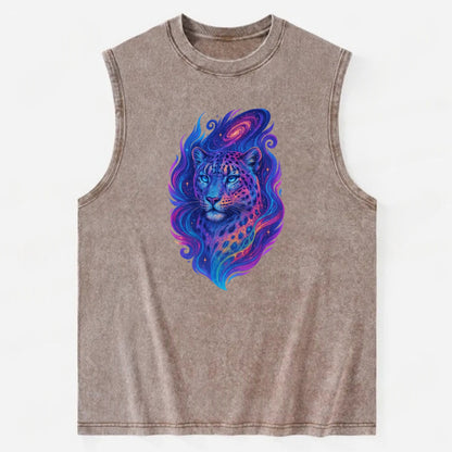 Majestic snow leopard with rainbow gradient spots, crystalline flowing - Vintage Washed Tank - Brown
