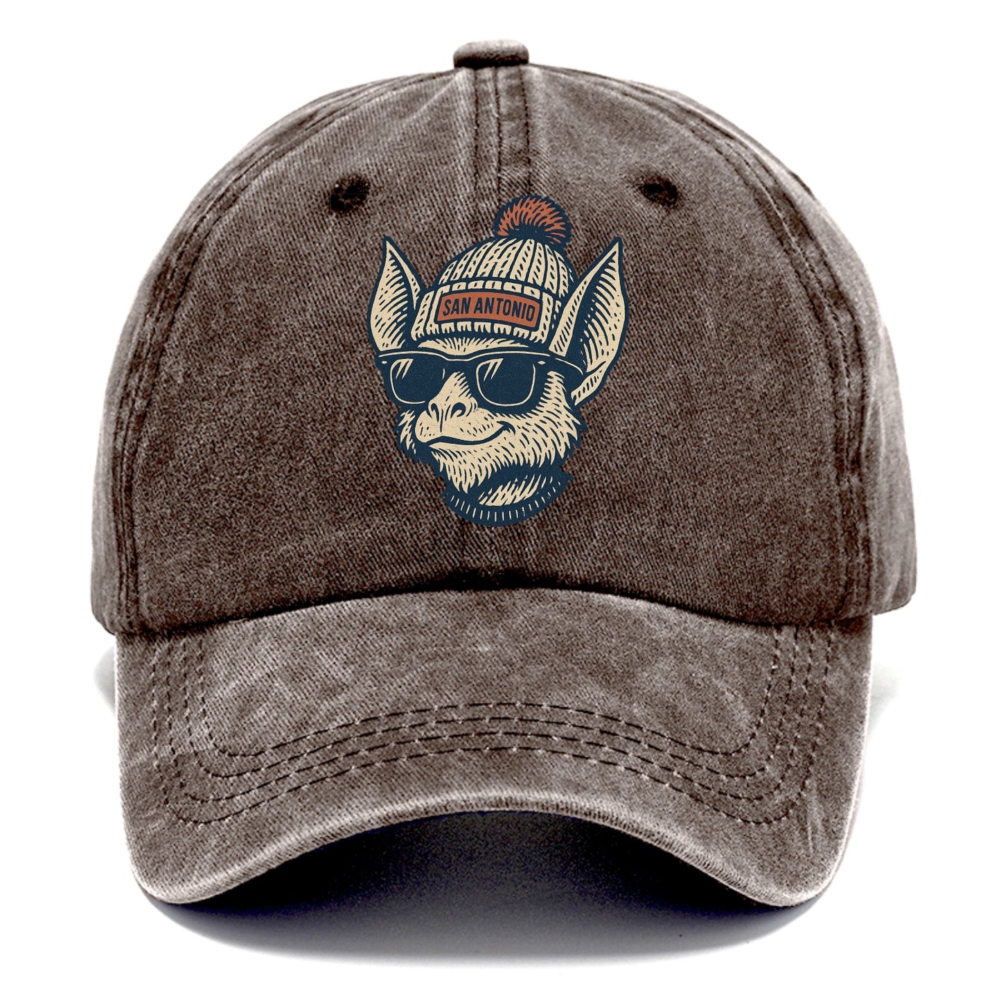 San Antonio Bat wearing San Antonio beanie with pom pom and wayfarer sunglasses - Classic Cap - Brown