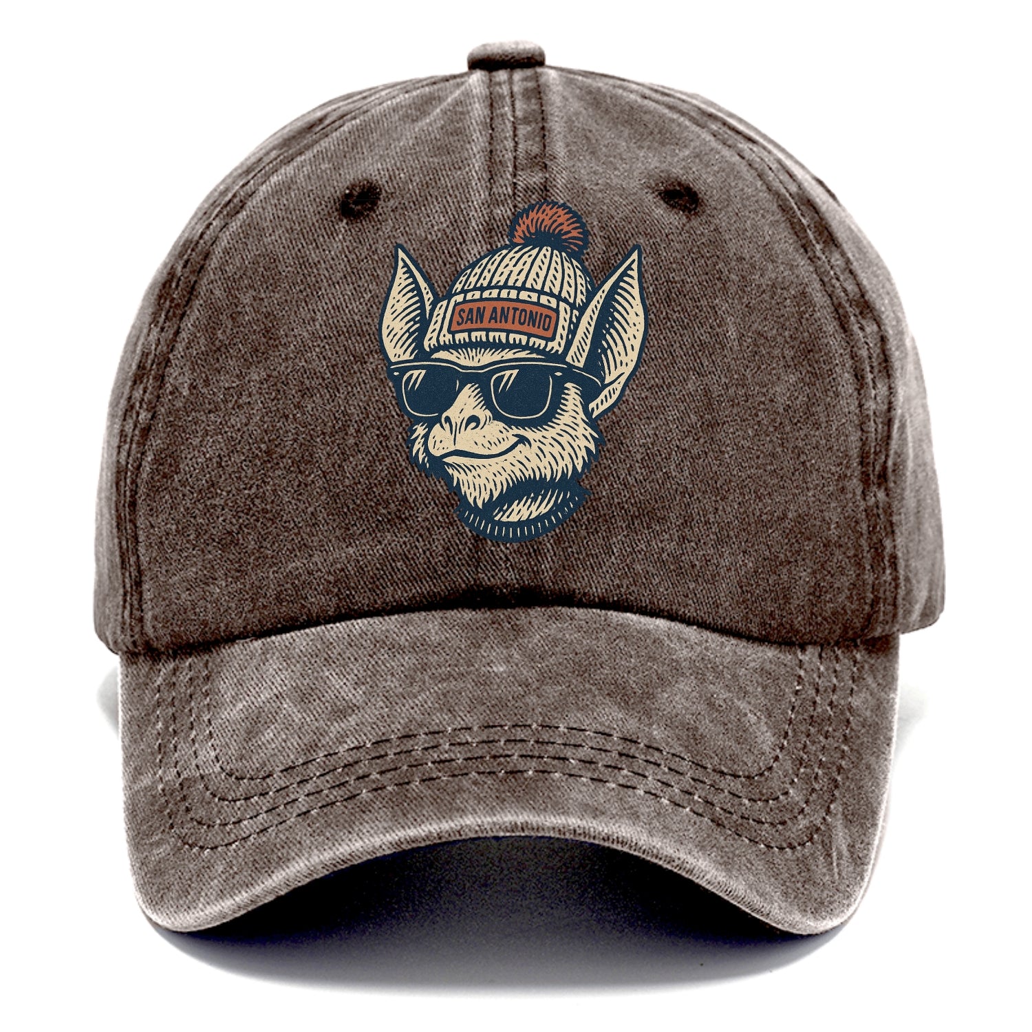 San Antonio Bat wearing San Antonio beanie with pom pom and wayfarer sunglasses - Classic Cap - Brown