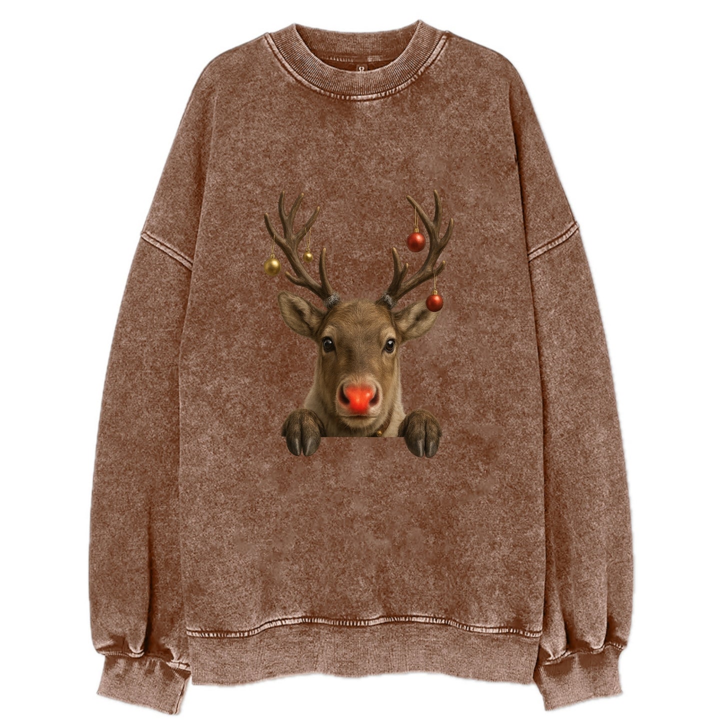 Christmas Reindeer  - Vintage Sweatshirt - Brown