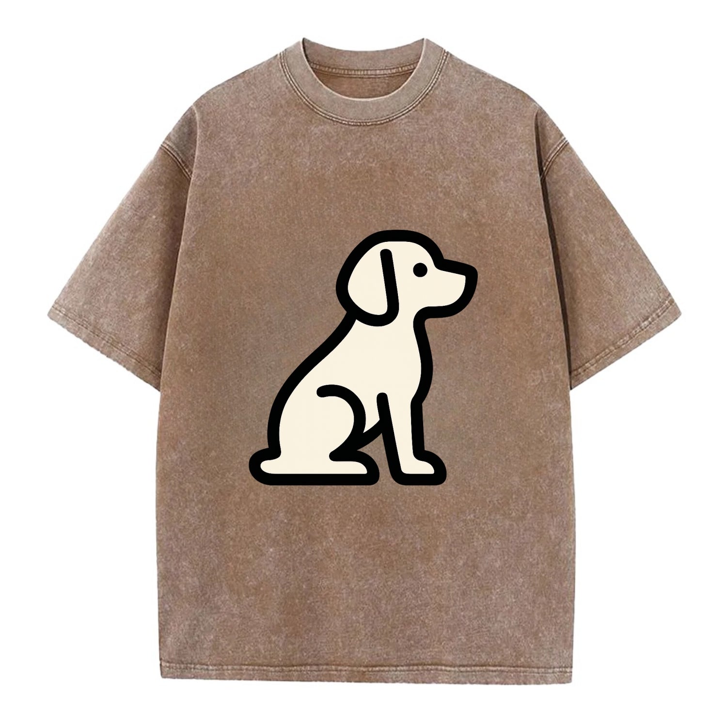 Beagle - Modern minimal sitting pose wit - Vintage T-shirt - Brown