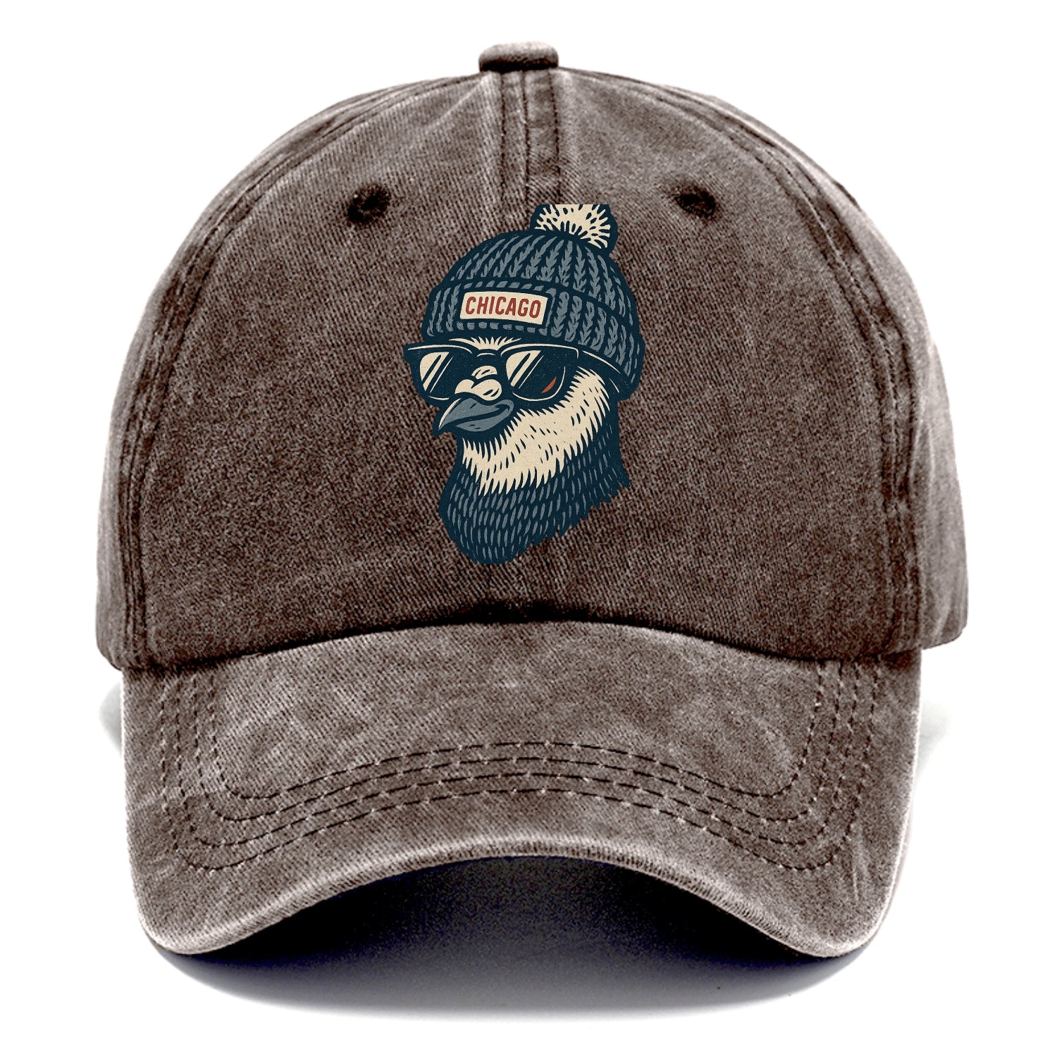 Chicago Pigeon wearing Chicago beanie with pom pom and wayfarer sunglasses - Classic Cap - Brown
