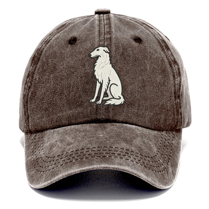 Borzoi - White embroidered sitting pose - Classic Cap - Brown