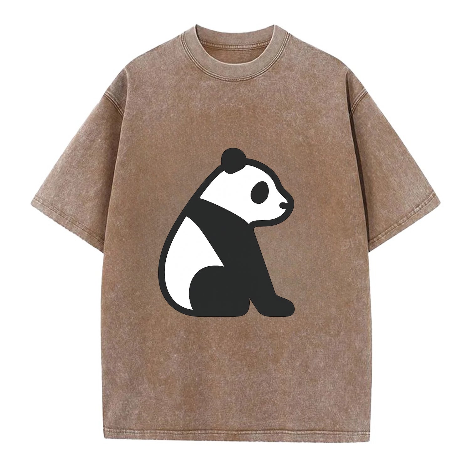Panda - Black and white sitting pose flat side profile - Vintage T-shirt - Brown